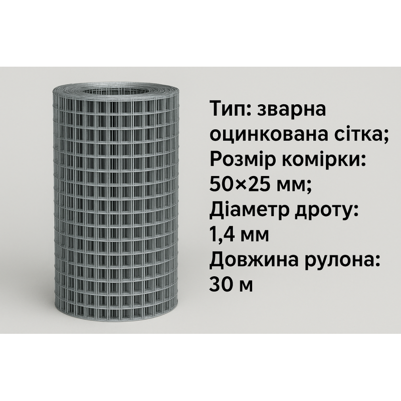 Зварна сітка оцинкована 50*25*1.4
